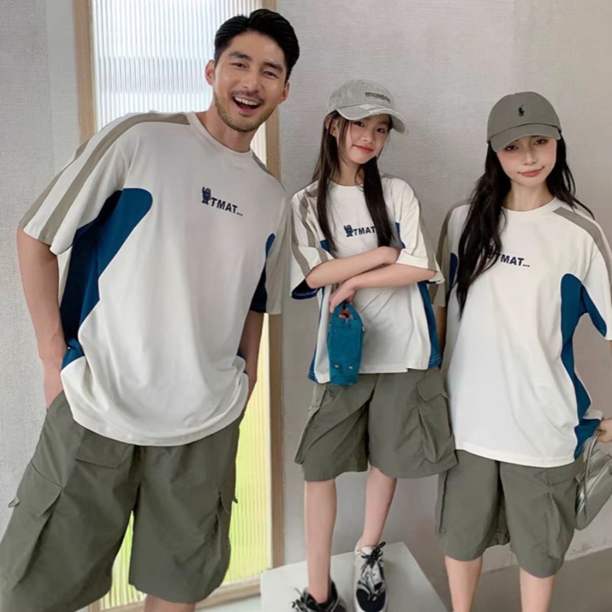 親子ペアルック バイカラー＆ラインデザインTシャツ